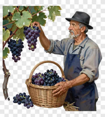 Farmer Harvesting Grapes With A Basket PNG