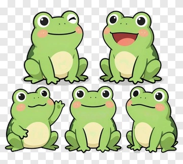 Cartoon Frogs With Various Expressions PNG