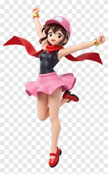 Girl In Pink Skirt With Red Scarf And Cap PNG