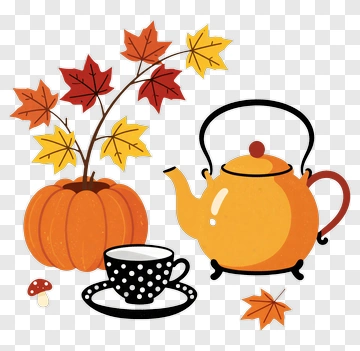 Autumn Tea Set With Pumpkin And Maple Leaves PNG