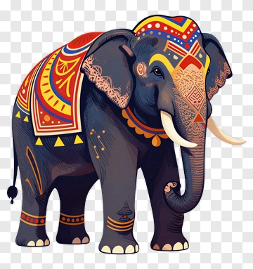 Colorful Elephant With Decorative Patterns PNG