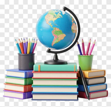Globe On Stack Of Colorful Books With Pencils PNG