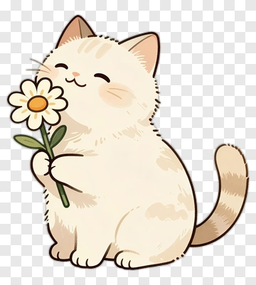 Cartoon Cat Holding A Flower PNG