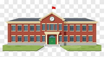 School Building With Clock And Flag PNG