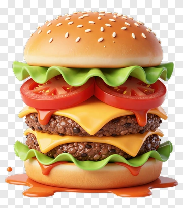 3D Hamburger With Cheese And Vegetables PNG