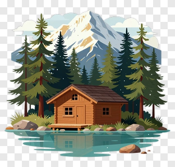 Mountain Cabin By The Lake PNG