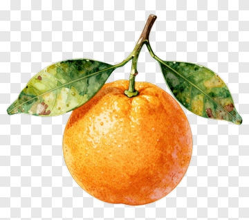 Watercolor Orange With Leaves PNG