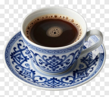 Coffee Cup With Blue And White Design PNG