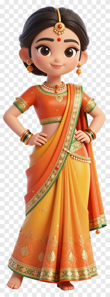 Cartoon Woman In Traditional Indian Attire PNG