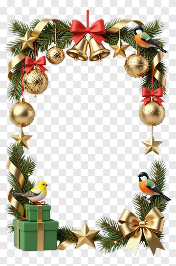 Christmas Frame With Birds And Decorations PNG