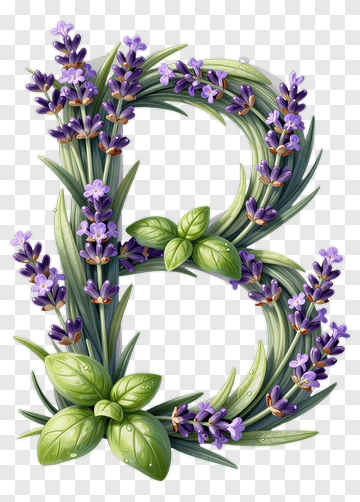 Lavender Letter B Floral Design PNG