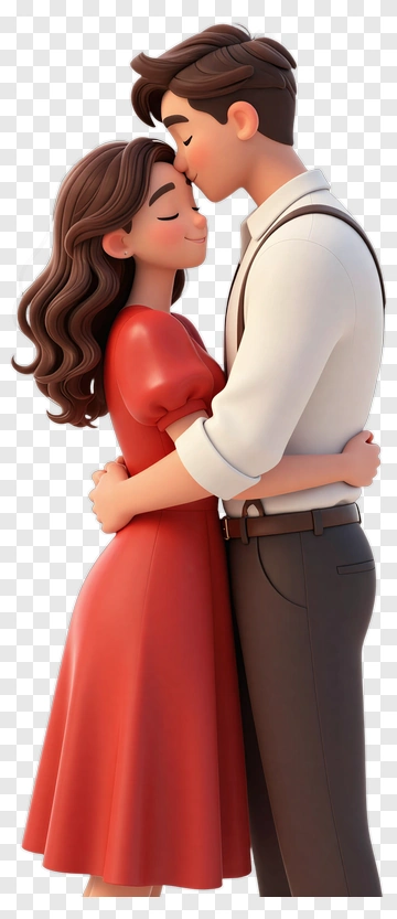Cartoon Couple Embracing Each Other PNG