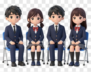 Cartoon Students Sitting Together PNG
