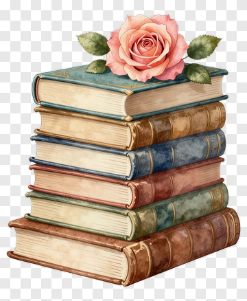 Stack Of Books With A Rose PNG
