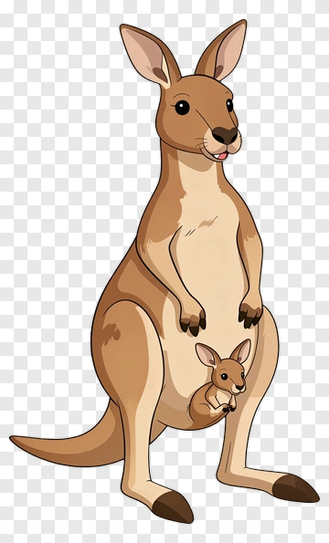 Cartoon Kangaroo With A Baby Kangaroo PNG