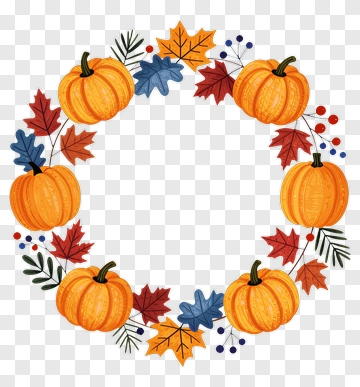 Pumpkin Wreath With Autumn Leaves PNG