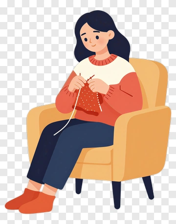 Woman Knitting In A Cozy Chair PNG