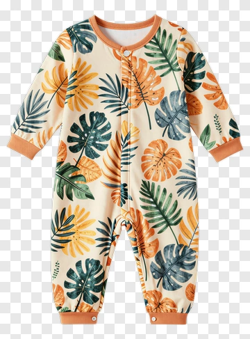 Colorful Baby Jumpsuit With Leaf Pattern PNG