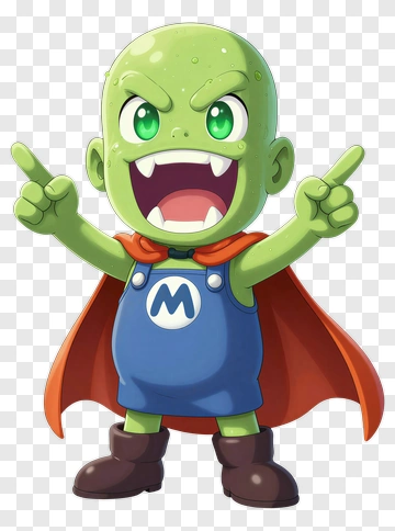 Cartoon Character With Green Skin And Red Cape PNG