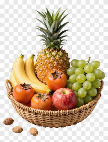 Fruit Basket With Pineapple, Apples, And Grapes PNG