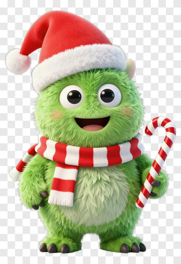 Cartoon Green Creature Holding A Candy Cane PNG