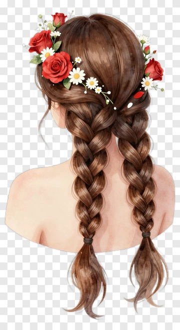 Girl With Braided Hair And Floral Headband PNG