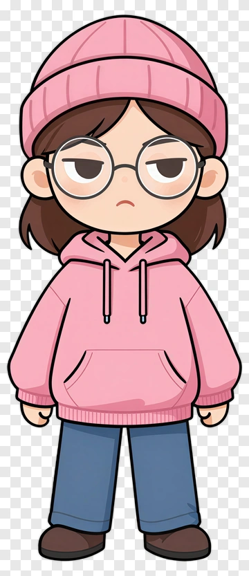 Cartoon Girl Wearing A Pink Hoodie PNG
