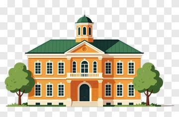 Colorful School Building With Trees PNG