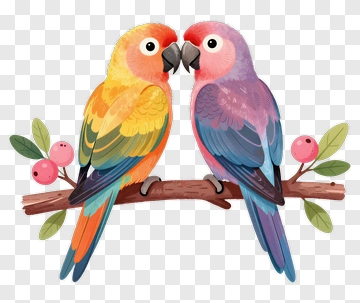 Colorful Parrots On A Branch PNG