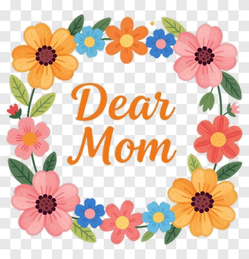 Floral Frame With Dear Mom Text PNG