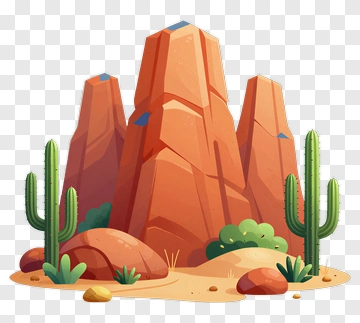 Desert Landscape With Cacti And Rocks PNG