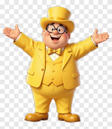Cartoon Man In Yellow Suit With Open Arms PNG