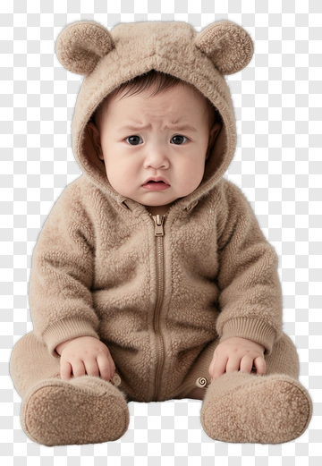 Baby In Bear Costume With Serious Expression PNG