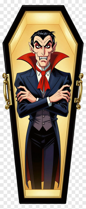 Cartoon Vampire In A Coffin PNG