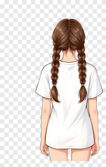 Girl With Braided Hair In A White T-Shirt PNG