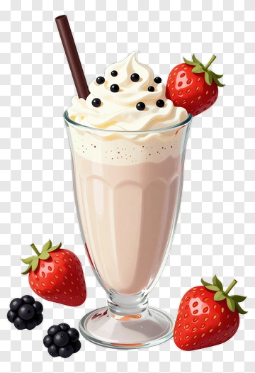 Milkshake With Strawberries And Whipped Cream PNG