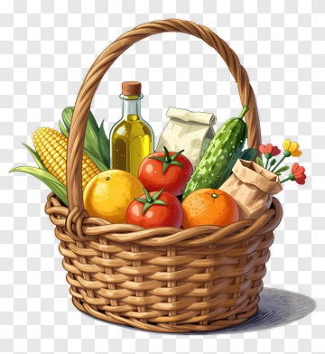 Colorful Basket Of Fresh Vegetables And Fruits PNG