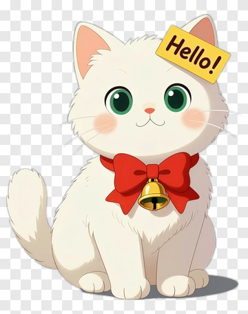 Cartoon Cat With A Hello Sign PNG