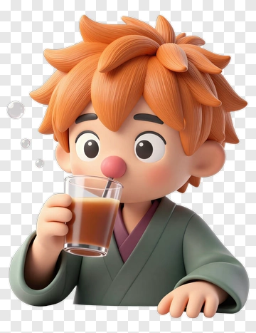 3D Boy Drinking Beverage PNG