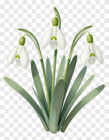 Snowdrop Flowers With Green Leaves PNG
