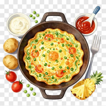 Colorful Vegetable Frittata In A Skillet PNG