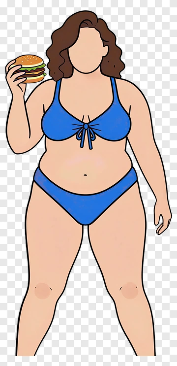 Woman Holding A Burger In A Blue Bikini PNG
