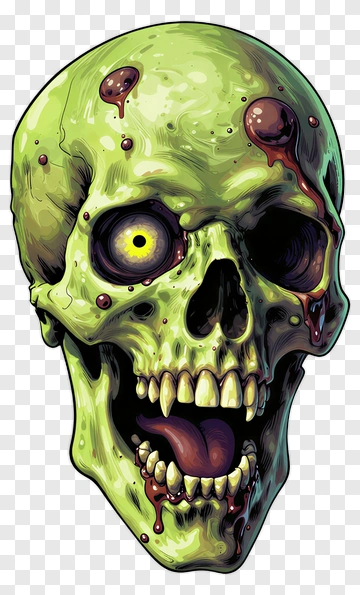 Cartoon Zombie Skull With Green Skin PNG
