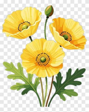 Yellow Poppy Flower Bouquet PNG