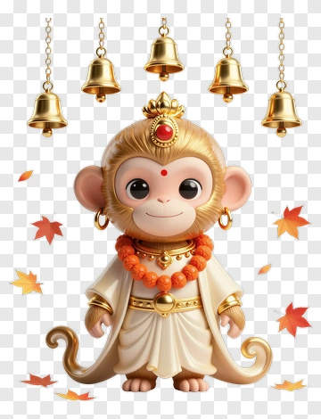 3D Monkey Wearing Traditional Clothing With Bells PNG