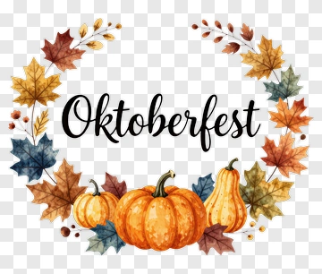 Oktoberfest Pumpkin And Leaf Wreath PNG