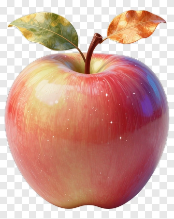 Colorful Apple With Leaves PNG