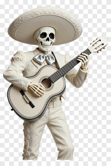 Skeleton Mariachi Playing Guitar PNG