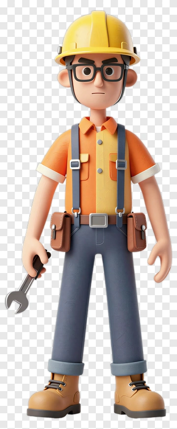 3D Construction Worker Holding Wrench PNG