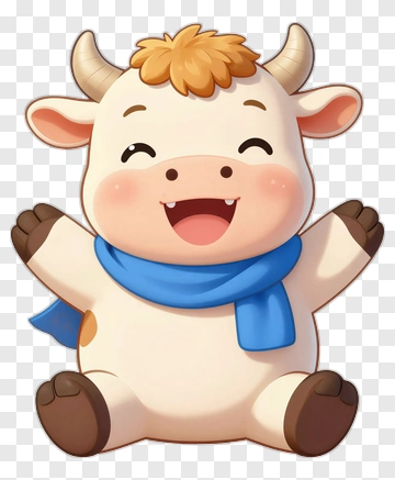 Cartoon Cow With A Blue Scarf PNG